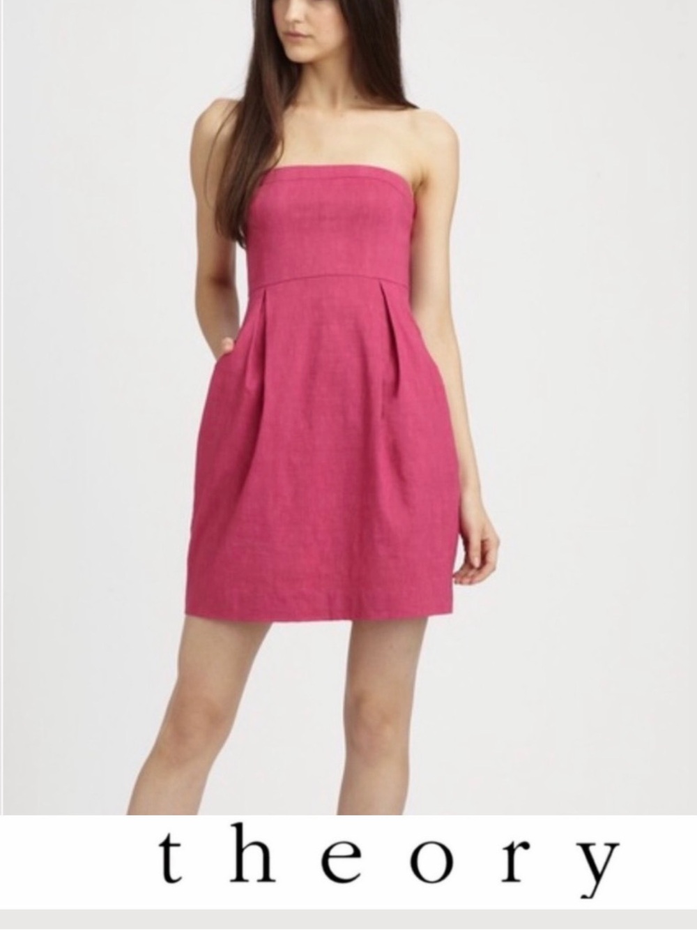 THEORY Strapless Linen Mini Dress With Pockets